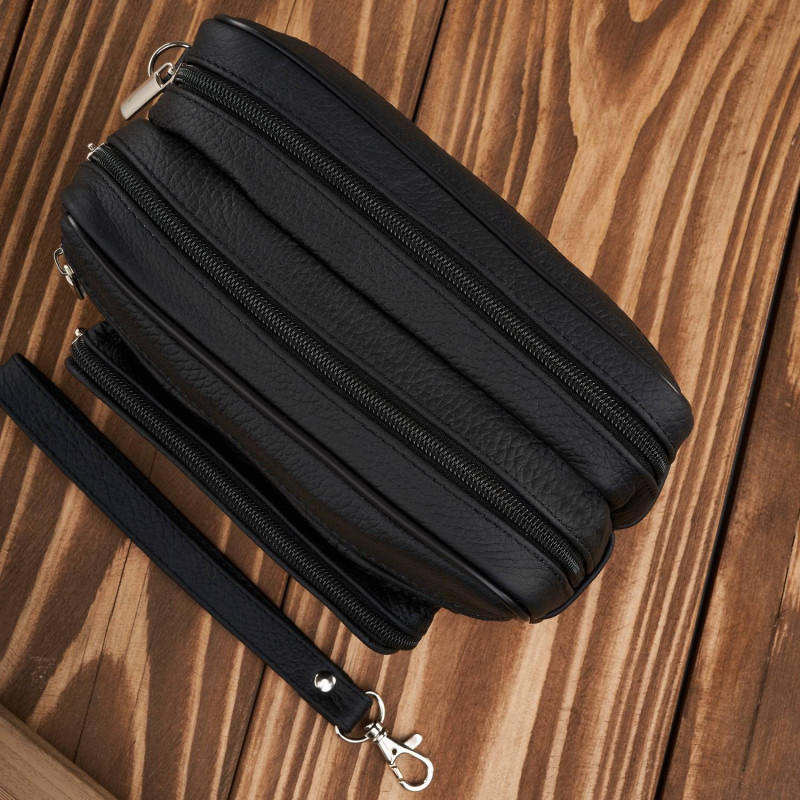 Saszetka męska skórzana do ręki praktyczna pakowna czarna Abruzzo ABR-10