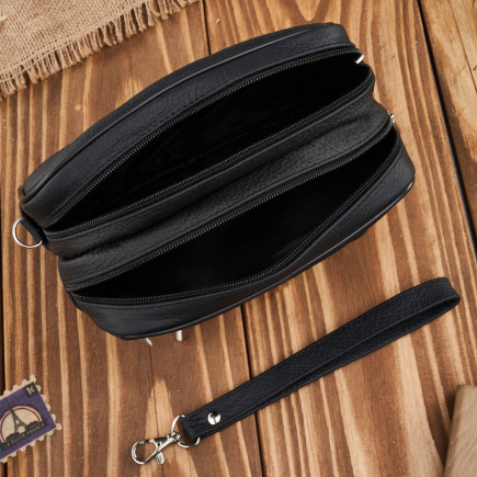 Saszetka męska skórzana do ręki praktyczna pakowna czarna Abruzzo ABR-10