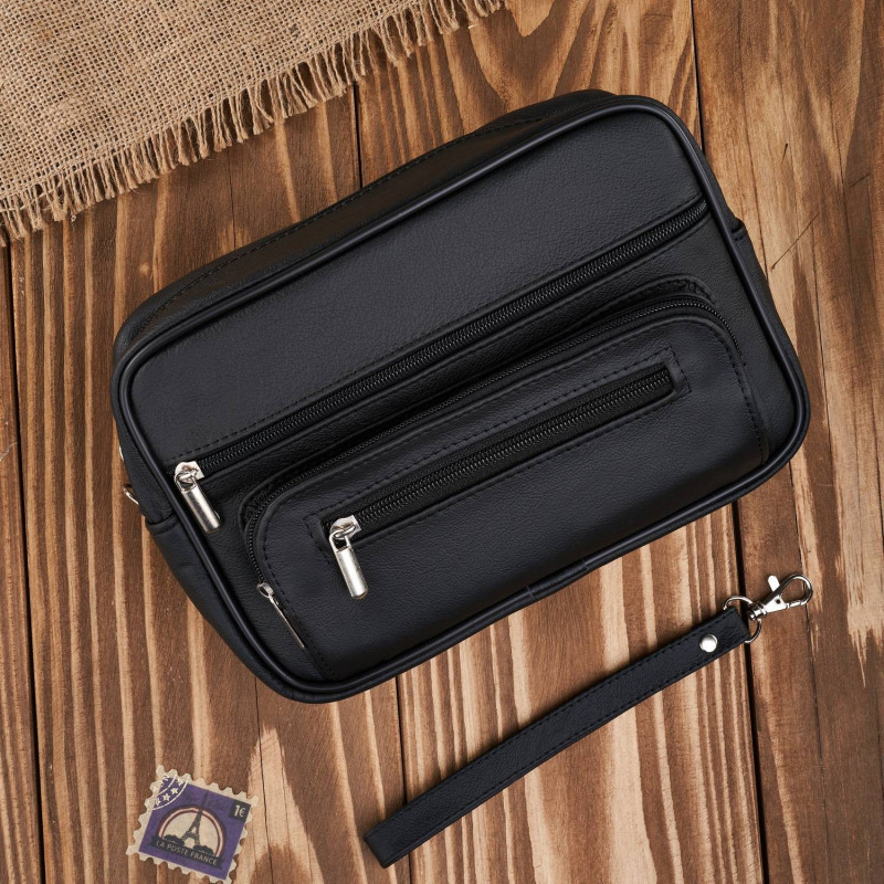 Saszetka męska skórzana do ręki praktyczna pakowna czarna Abruzzo ABR-10