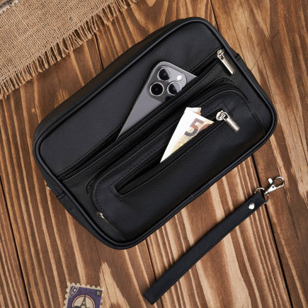 Saszetka męska skórzana do ręki praktyczna pakowna czarna Abruzzo ABR-10