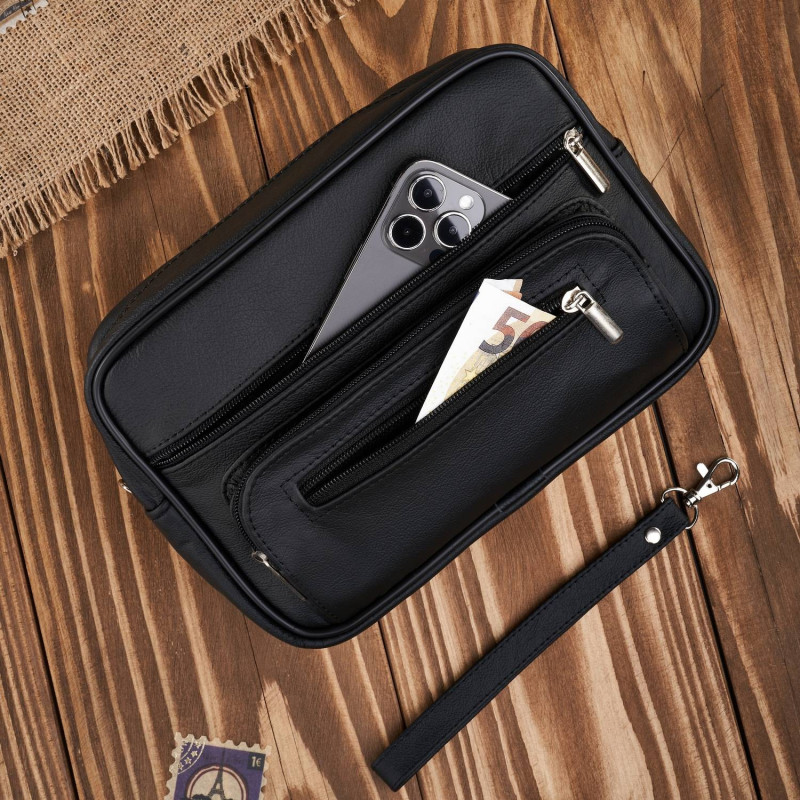 Saszetka męska skórzana do ręki praktyczna pakowna czarna Abruzzo ABR-10