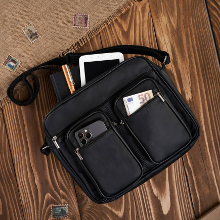 Skórzana torba męska na ramię czarna listonoszka A4 do pracy Abruzzo ABR-20