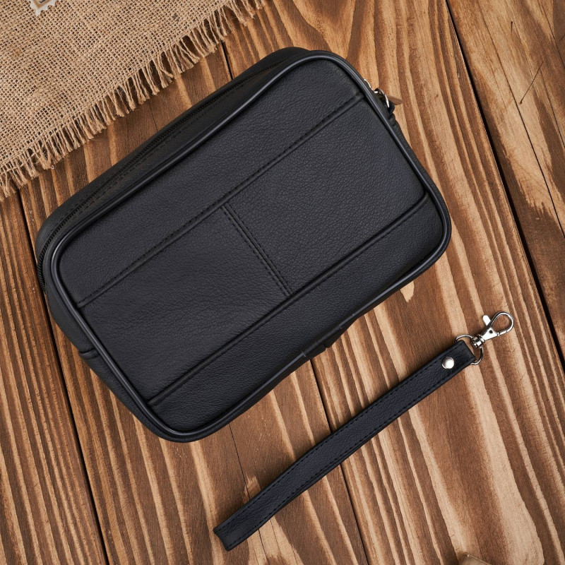 Saszetka męska skórzana do ręki praktyczna pakowna czarna Abruzzo ABR-10