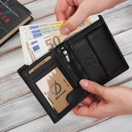 Męski Portfel Skórzany RFID Brødrene Czarny G-08/MN/BL
