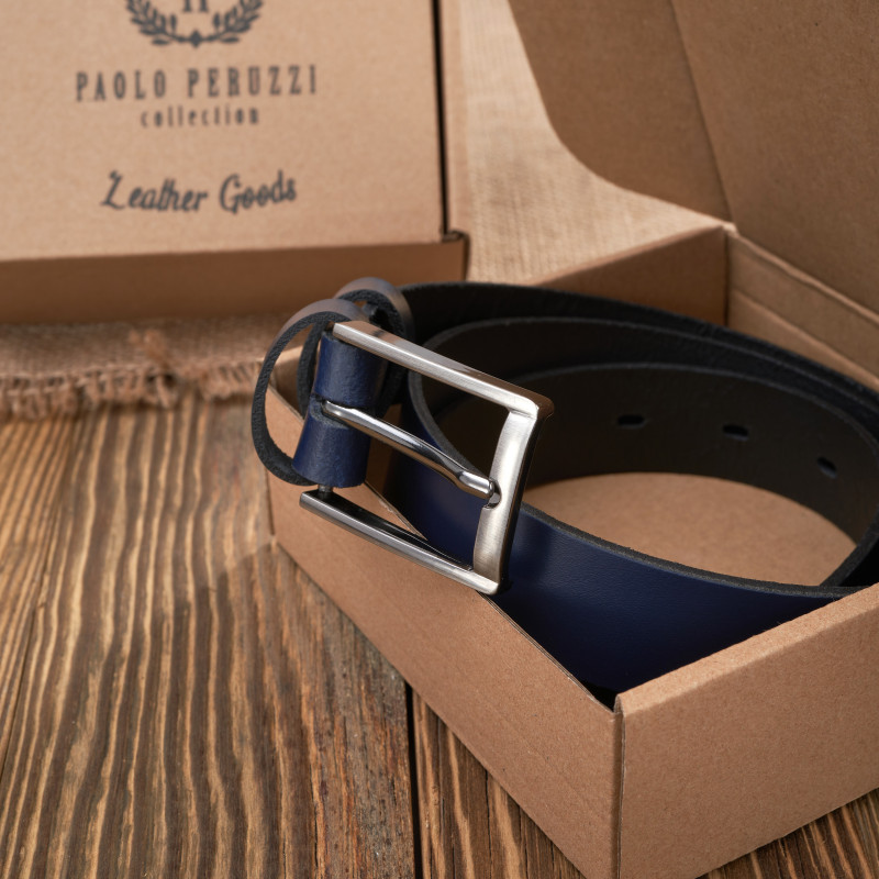 Pasek męski do jeansów 120 cm skórzany granatowy z klamrą Paolo Peruzzi PG-03-DBBL-120