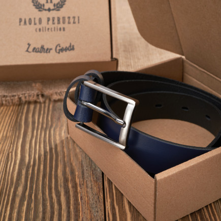 Pasek męski do jeansów 120 cm skórzany granatowy z klamrą Paolo Peruzzi PG-03-DBBL-120