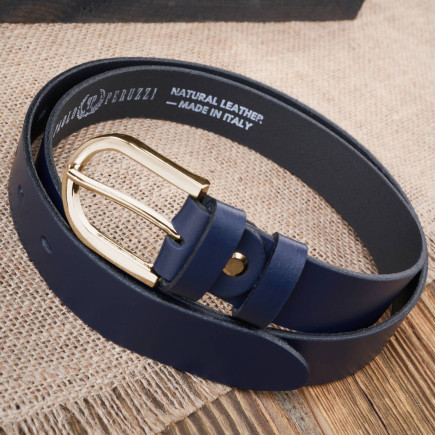 Pasek damski skórzany granatowy 110 cm ze złotą klamrą Paolo Peruzzi  PG-01-DBZ-110