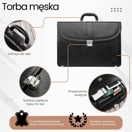 Aktówka męska skórzana do ręki i na ramię elegancka czarna Paolo Peruzzi S-42-BL