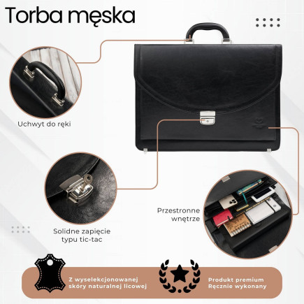Aktówka męska skórzana do ręki i na ramię elegancka czarna Paolo Peruzzi S-46-BL