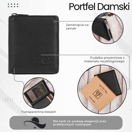 Portfel damski klasyczny skórzany czarny RFID Paolo Peruzzi  T-139-BL