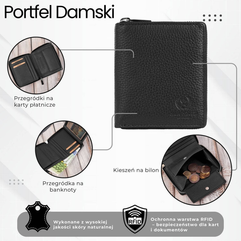 Portfel damski klasyczny skórzany czarny RFID Paolo Peruzzi  T-139-BL