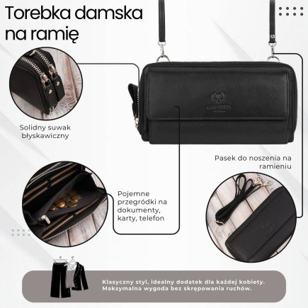 Skórzana kopertówka damska portfel damski T-137-BL