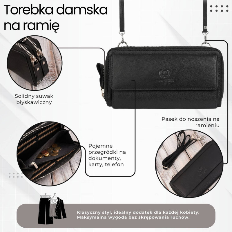 Skórzana kopertówka damska portfel damski T-137-BL