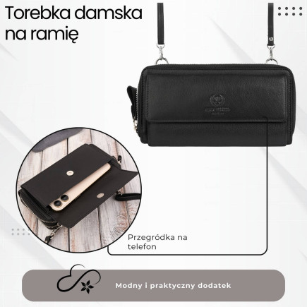 Skórzana kopertówka damska portfel damski T-137-BL