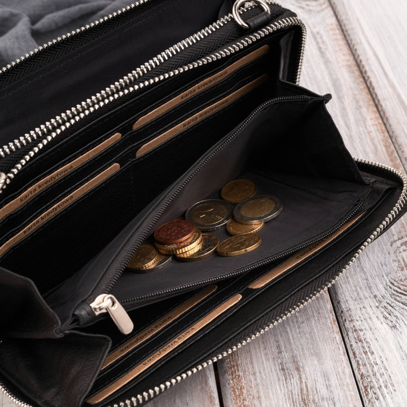 Skórzana kopertówka damska portfel damski T-137-BL