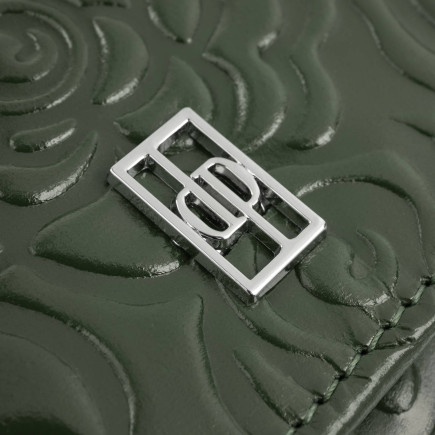 Portfel damski skórzany ciemnozielony w kwiatki duży Paolo Peruzzi AL-12-GB