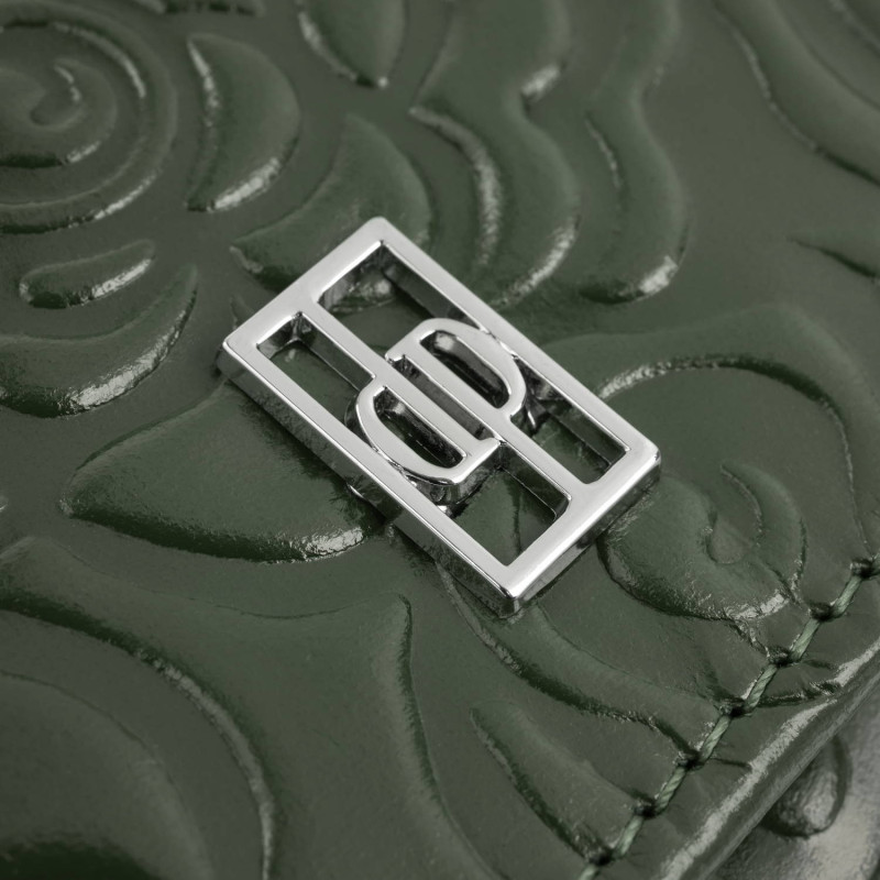 Portfel damski skórzany ciemnozielony w kwiatki duży Paolo Peruzzi AL-12-GB