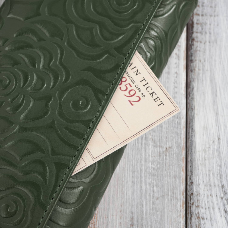 Portfel damski skórzany ciemnozielony w kwiatki duży Paolo Peruzzi AL-12-GB