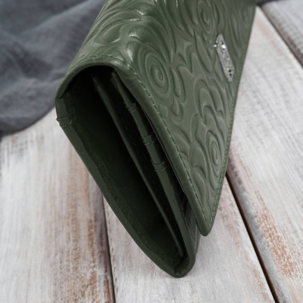 Portfel damski skórzany ciemnozielony w kwiatki duży Paolo Peruzzi AL-12-GB