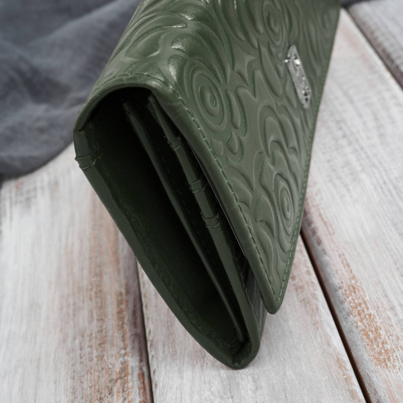 Portfel damski skórzany ciemnozielony w kwiatki duży Paolo Peruzzi AL-12-GB