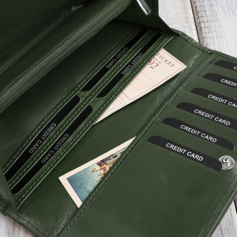 Portfel damski skórzany ciemnozielony w kwiatki duży Paolo Peruzzi AL-12-GB