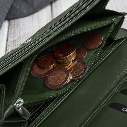 Portfel damski skórzany ciemnozielony w kwiatki duży Paolo Peruzzi AL-12-GB