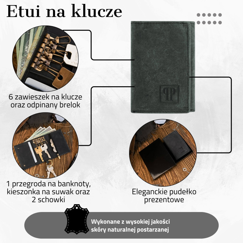 SKÓRZANE ETUI NA KLUCZE VINTAGE PAOLO PERUZZI T-49-BL