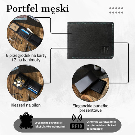 PORTFEL MĘSKI ZE SKÓRY Z OCHRONĄ RFID PAOLO PERUZZI T-69-BL