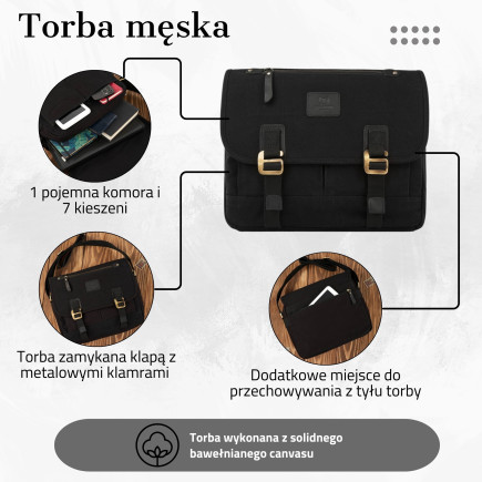 TORBA MĘSKA NA RAMIĘ VINTAGE PAOLO PERUZZI T-17-BL