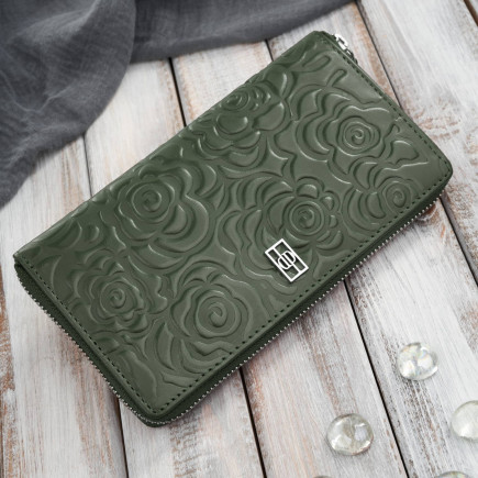 Ciemnozielony portfel damski skórzany z tłoczeniem kwiatowym RFID Paolo Peruzzi  AL-13-GB