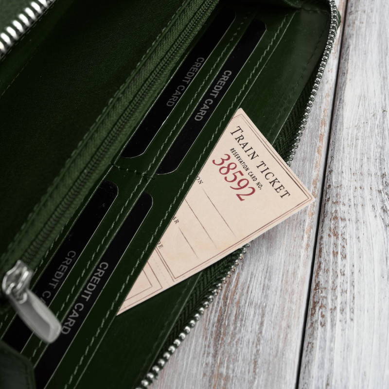 Ciemnozielony portfel damski skórzany z tłoczeniem kwiatowym RFID Paolo Peruzzi  AL-13-GB