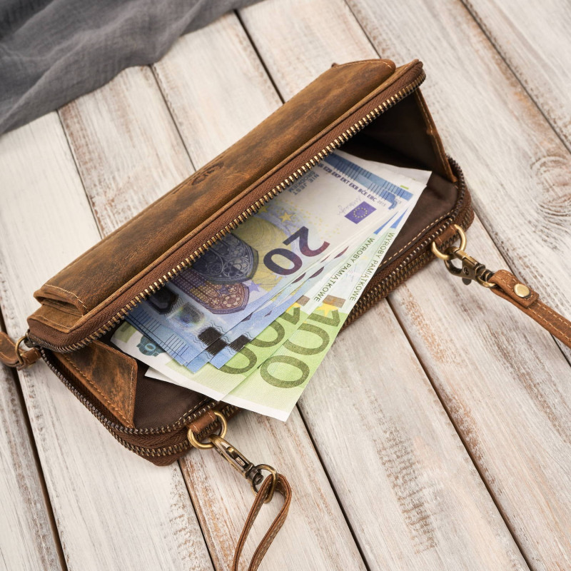 Skórzana kopertówka damska do ręki na ramię portfel damski Paolo Peruzzi T-137-HBR
