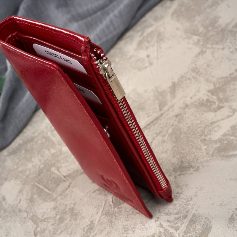 Portfel damski skórzany duży czerwony z ochroną RFID Paolo Peruzzi T-140-RD