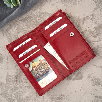 Portfel damski skórzany duży czerwony z ochroną RFID Paolo Peruzzi T-140-RD