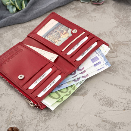 Portfel damski skórzany duży czerwony z ochroną RFID Paolo Peruzzi T-140-RD