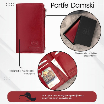 Portfel damski skórzany duży czerwony z ochroną RFID Paolo Peruzzi T-140-RD