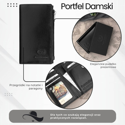 Portfel damski skórzany duży czarny z ochroną RFID Paolo Peruzzi T-140-BL