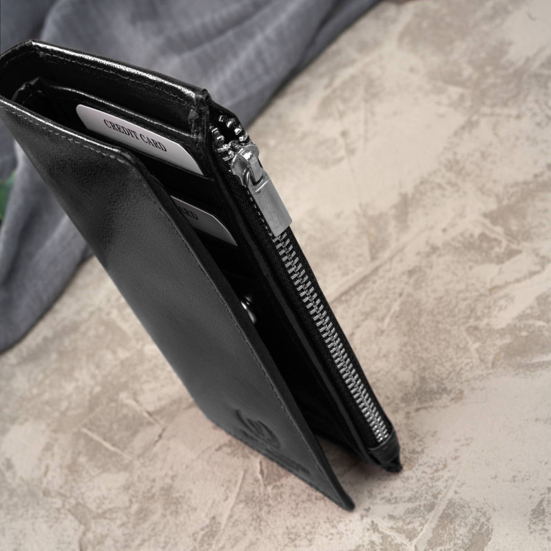 Portfel damski skórzany duży czarny z ochroną RFID Paolo Peruzzi T-140-BL