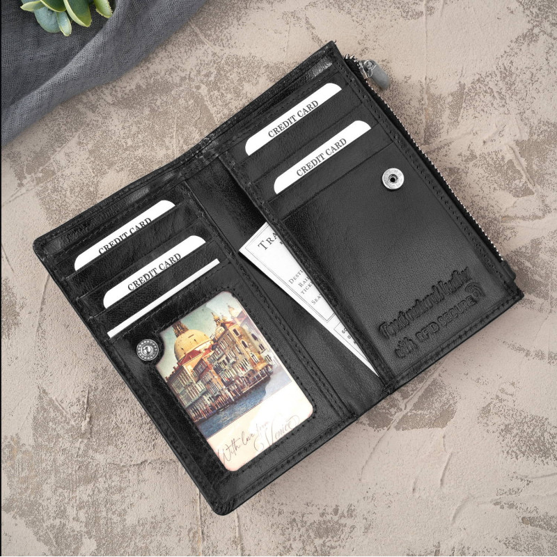 Portfel damski skórzany duży czarny z ochroną RFID Paolo Peruzzi T-140-BL