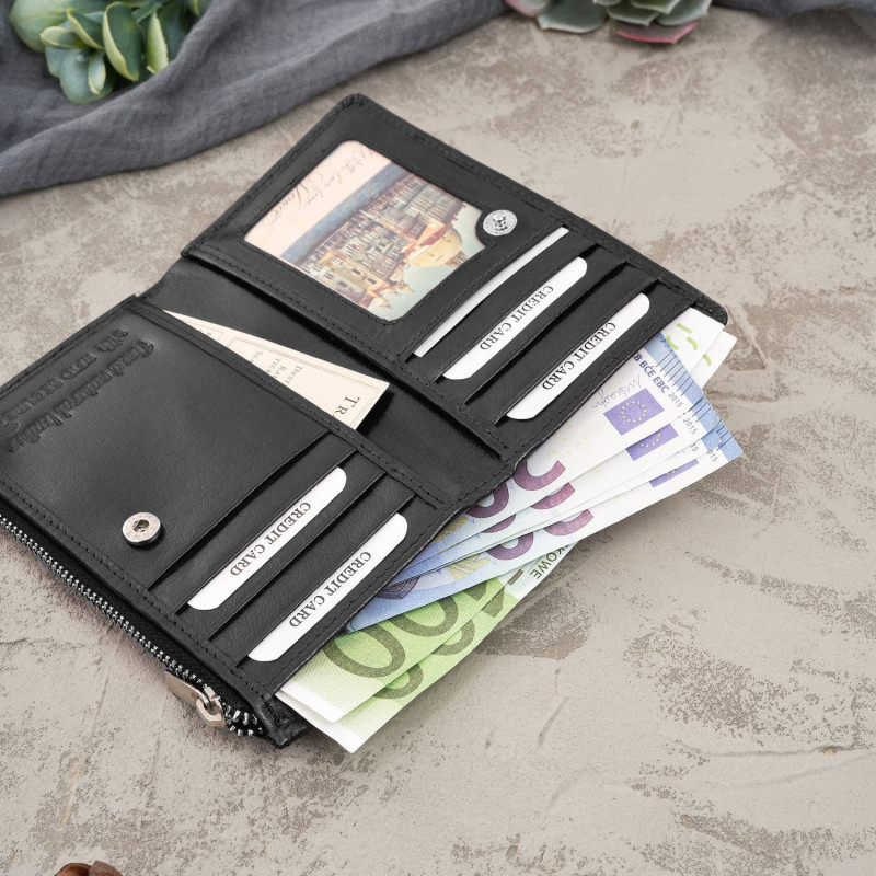 Portfel damski skórzany duży czarny z ochroną RFID Paolo Peruzzi T-140-BL