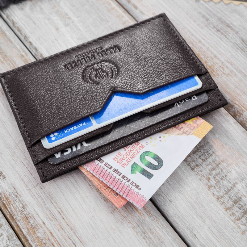 Etui na karty i wizytówki skórzane minimalistyczne praktyczne etui brązowe Paolo Peruzzi T-150-BR
