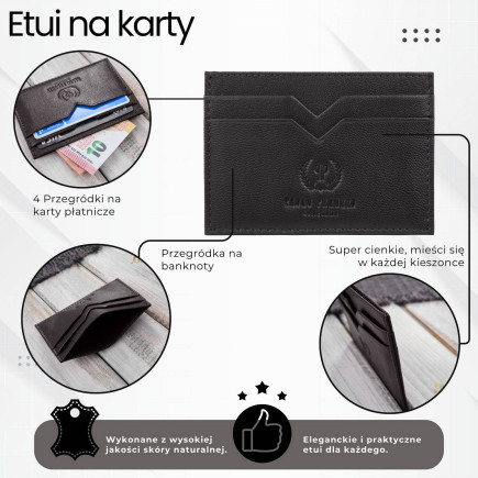 Etui na karty i wizytówki skórzane minimalistyczne praktyczne etui brązowe Paolo Peruzzi T-150-BR