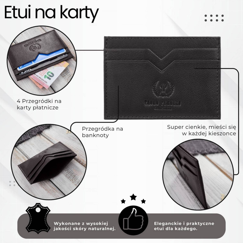 Etui na karty i wizytówki skórzane minimalistyczne praktyczne etui brązowe Paolo Peruzzi T-150-BR