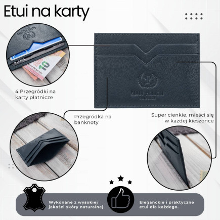 Etui na karty i wizytówki skórzane minimalistyczne praktyczne etui granatowe Paolo Peruzzi T-150-NV