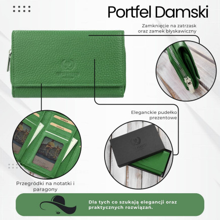 Portfel damski duży czarny ze skóry naturalnej pojemny Paolo Peruzzi T-138-GB