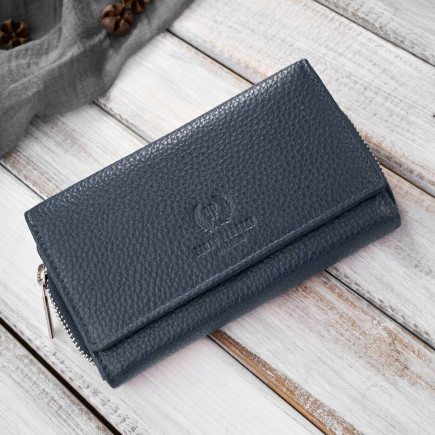 Portfel damski duży granatowy ze skóry naturalnej pojemny Paolo Peruzzi T-138-NV