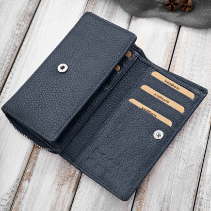 Portfel damski duży granatowy ze skóry naturalnej pojemny Paolo Peruzzi T-138-NV