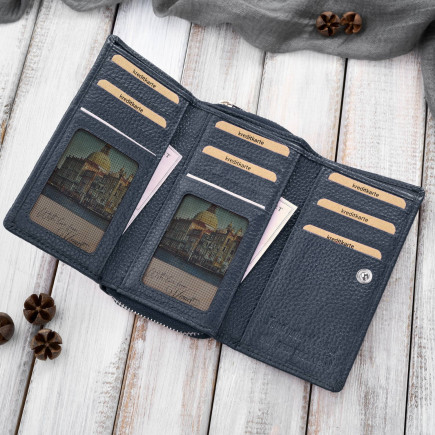 Portfel damski duży granatowy ze skóry naturalnej pojemny Paolo Peruzzi T-138-NV