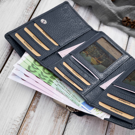 Portfel damski duży granatowy ze skóry naturalnej pojemny Paolo Peruzzi T-138-NV