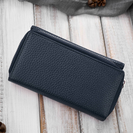 Portfel damski duży granatowy ze skóry naturalnej pojemny Paolo Peruzzi T-138-NV